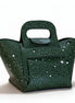 Green handbag with studded details on a white background