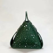 Green handbag with hand painted design 