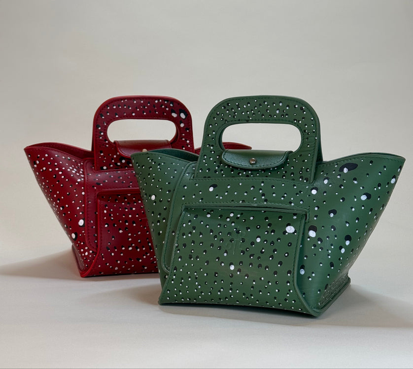 Green and Red hand painted Leather bag
